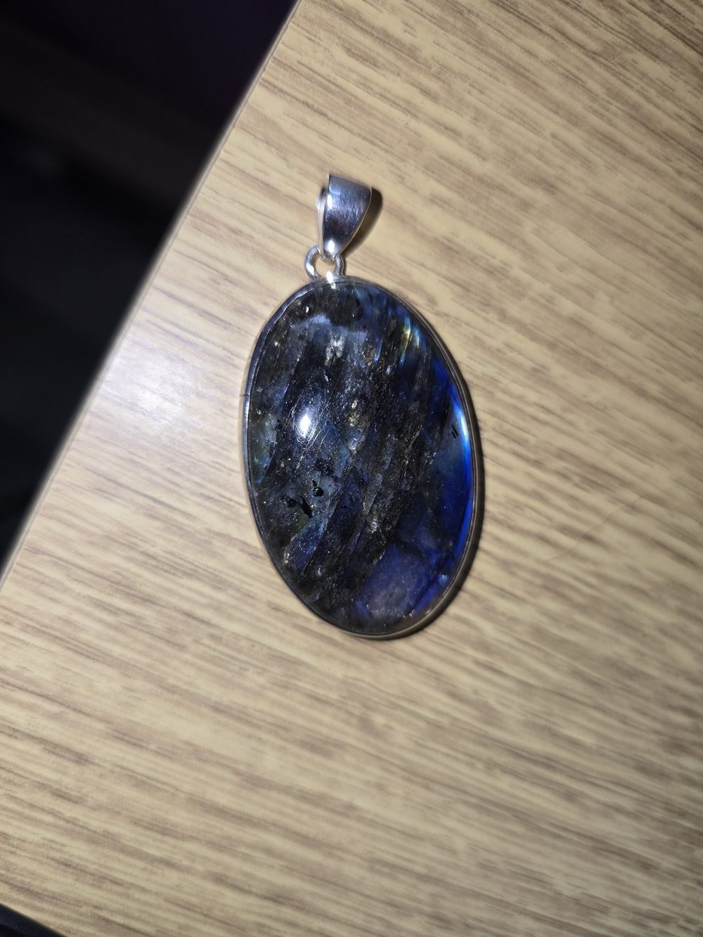 Oval Labradorite Pendant in Blue Silver Setting